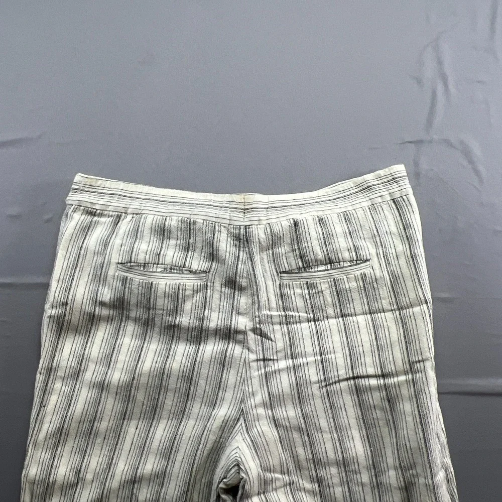 Banana Republic Hayden Pants Women 6 White Gray Striped Linen Slit Elastic Waist